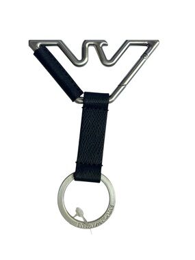NWT Emporio Armani Eagle Logo Saffiano Leather Carabiner Keychain